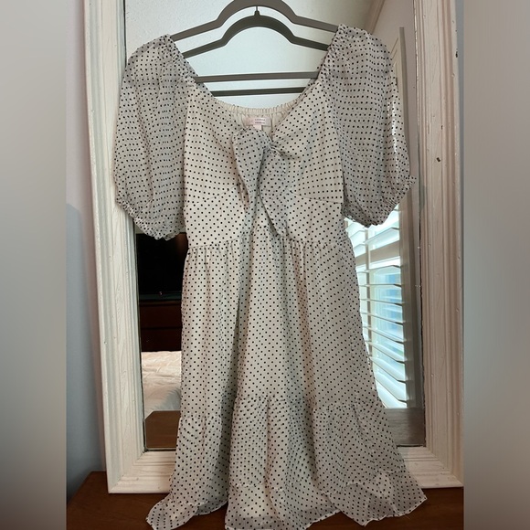 Lauren Conrad Tie Neck Puff Sleeve White Polka Dot Dress Size X-Small - Picture 1 of 3